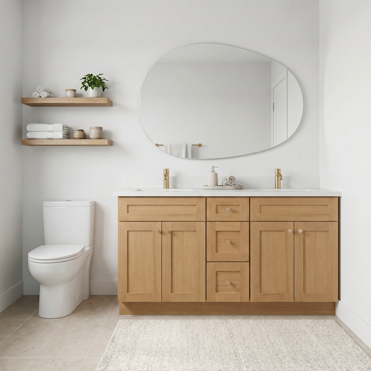 60" White Oak Shaker Vanity – Double Sink