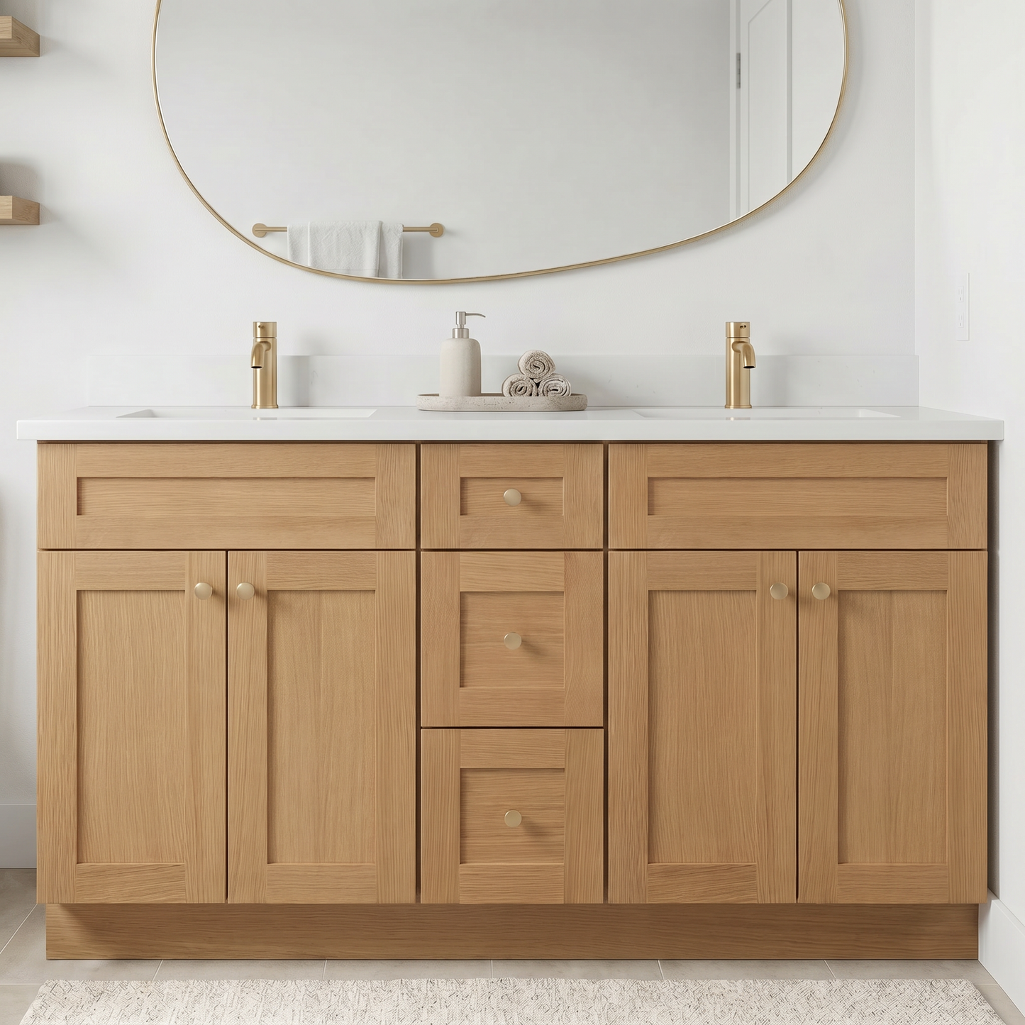 60" White Oak Shaker Vanity – Double Sink