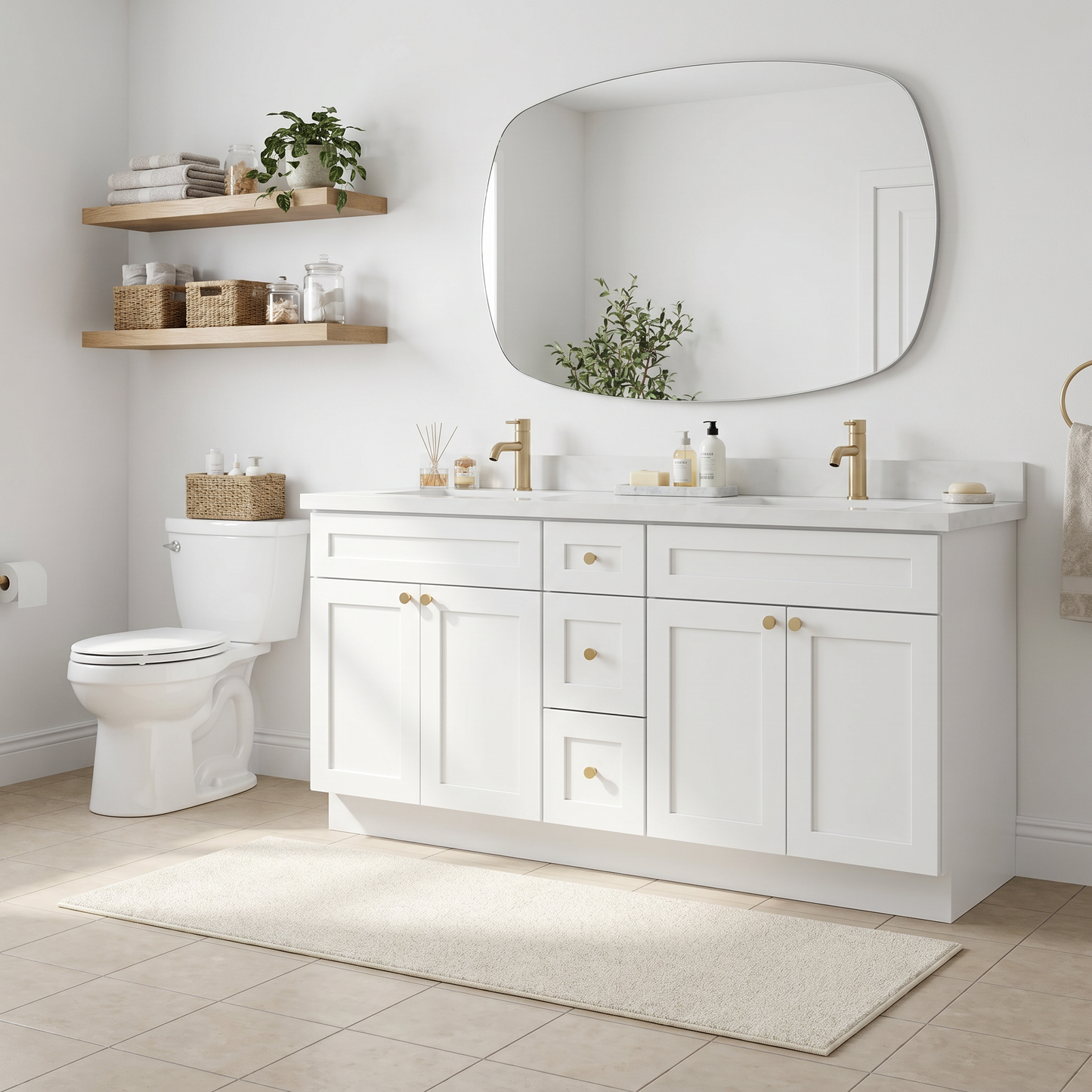 72" White Shaker Vanity – Double Sink