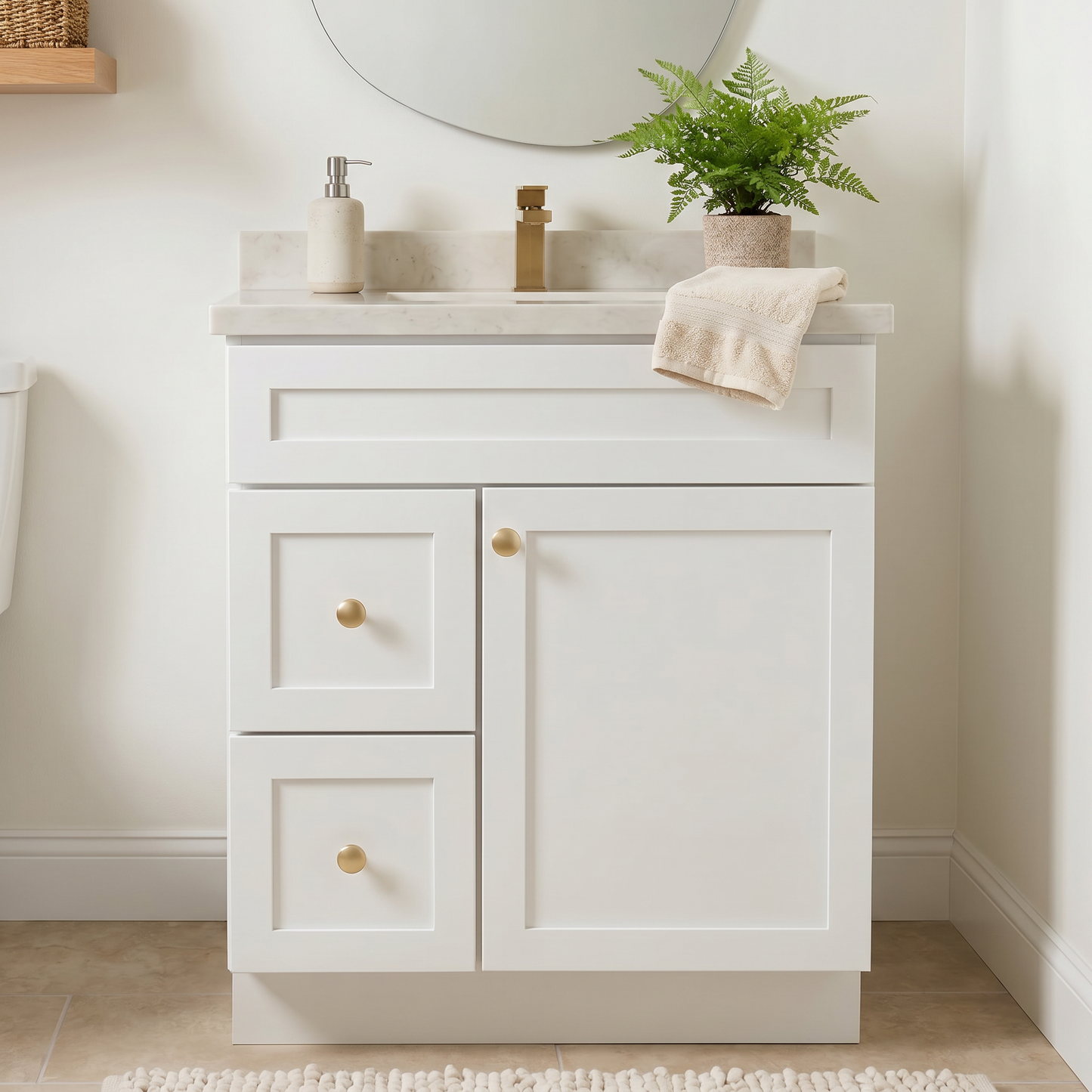 30" White Shaker Vanity – Single Sink