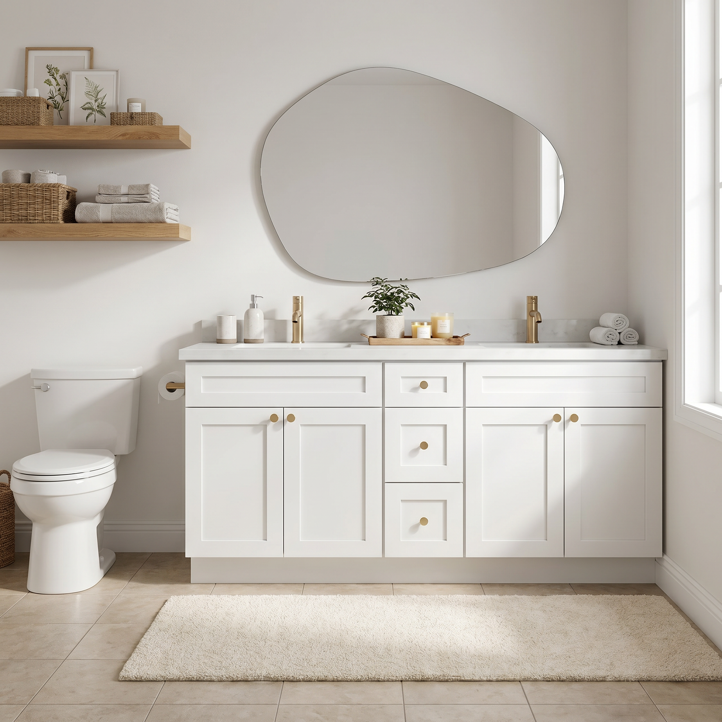 72" White Shaker Vanity – Double Sink