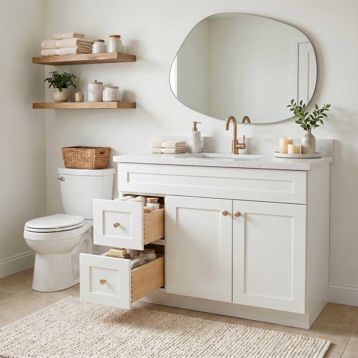 42" White Shaker Vanity – Single Sink