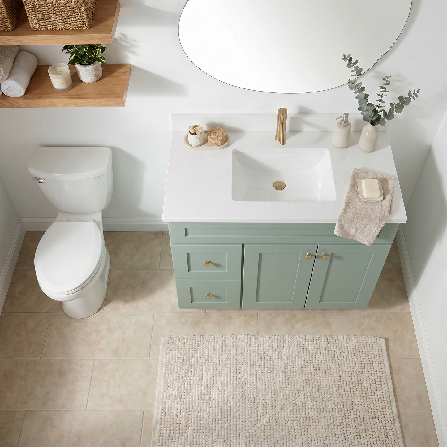 36" Olive Green Shaker Vanity – Single Sink