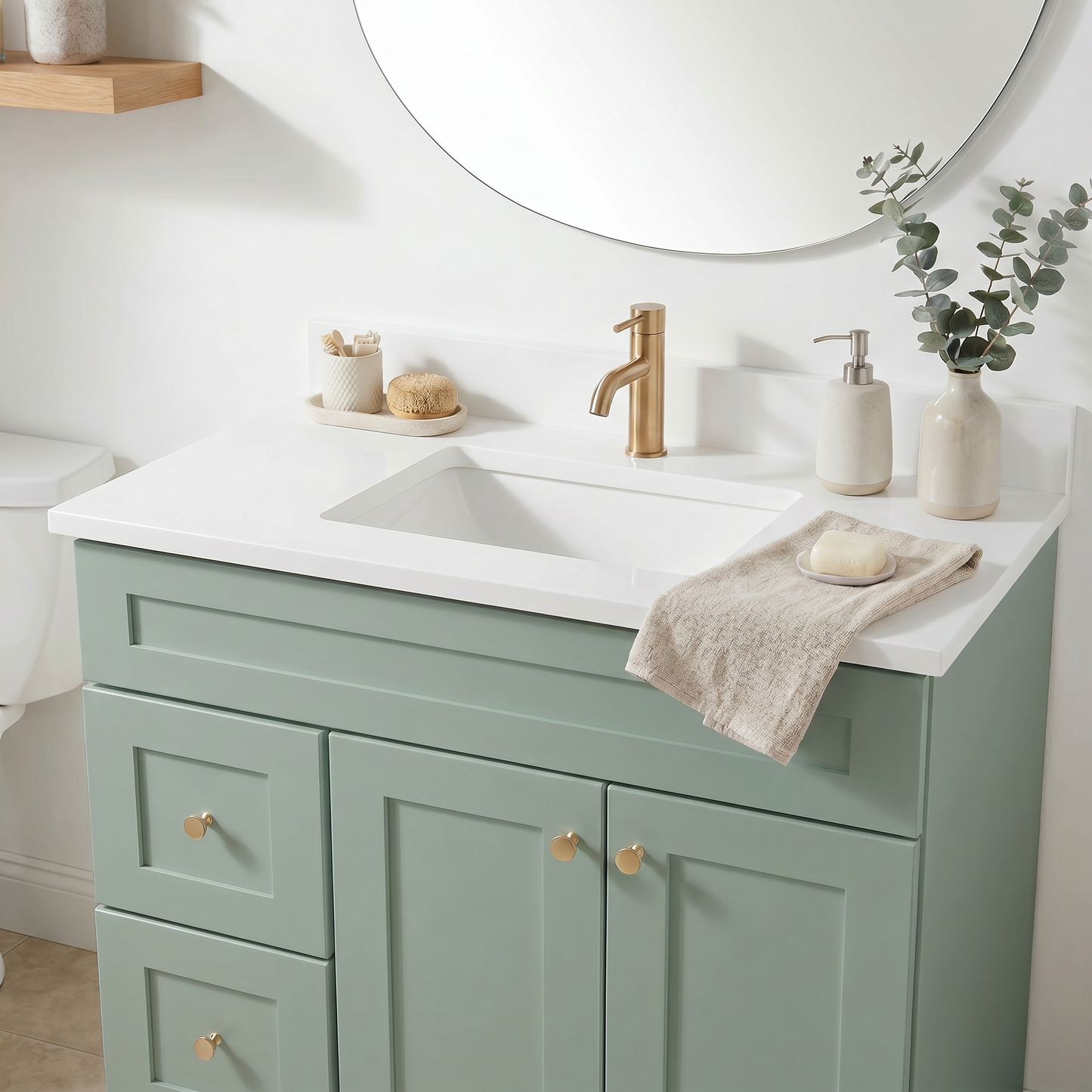 36" Olive Green Shaker Vanity – Single Sink