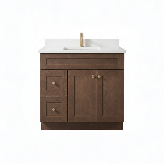 36" Coffee Bean Oak Shaker Vanity – Single Sink
