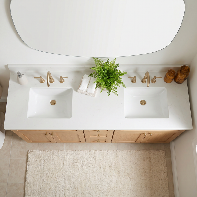 72" White Oak Shaker Bathroom Vanity with Quartz Top – Double Sink