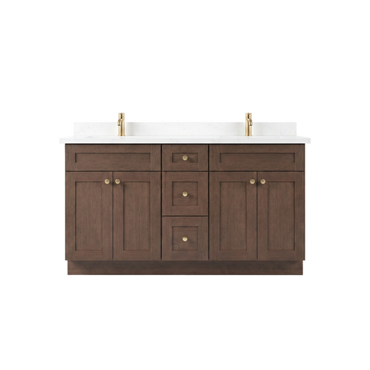 60" Coffee Bean Oak Shaker Vanity – Double Sink