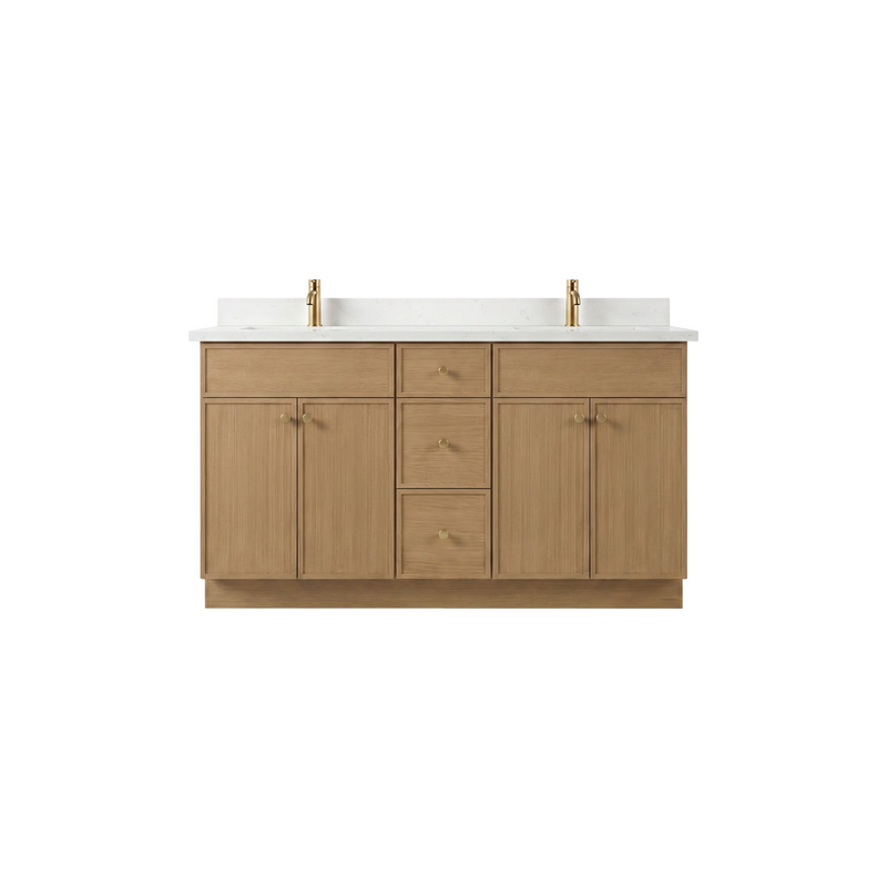 60" Slim Shaker Bathroom Vanity – White Oak – Double Sink
