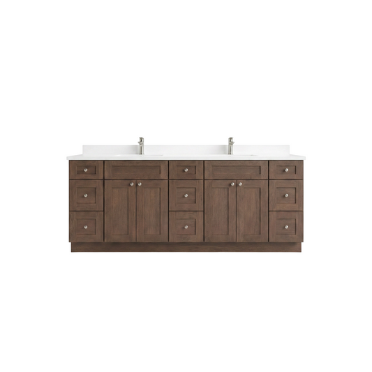 84" Coffee Bean Oak Shaker Vanity – Double Sink, 9 Drawers