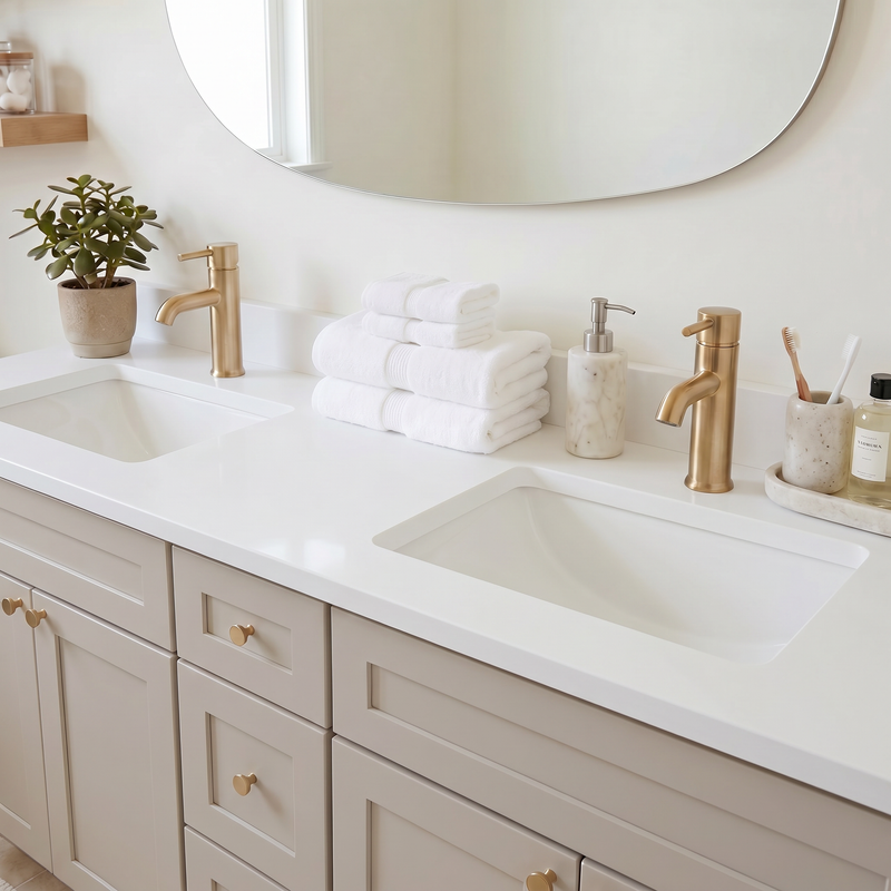 72" Taupe Shaker Vanity – Double Sink