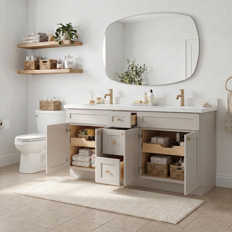 72" Taupe Shaker Vanity – Double Sink