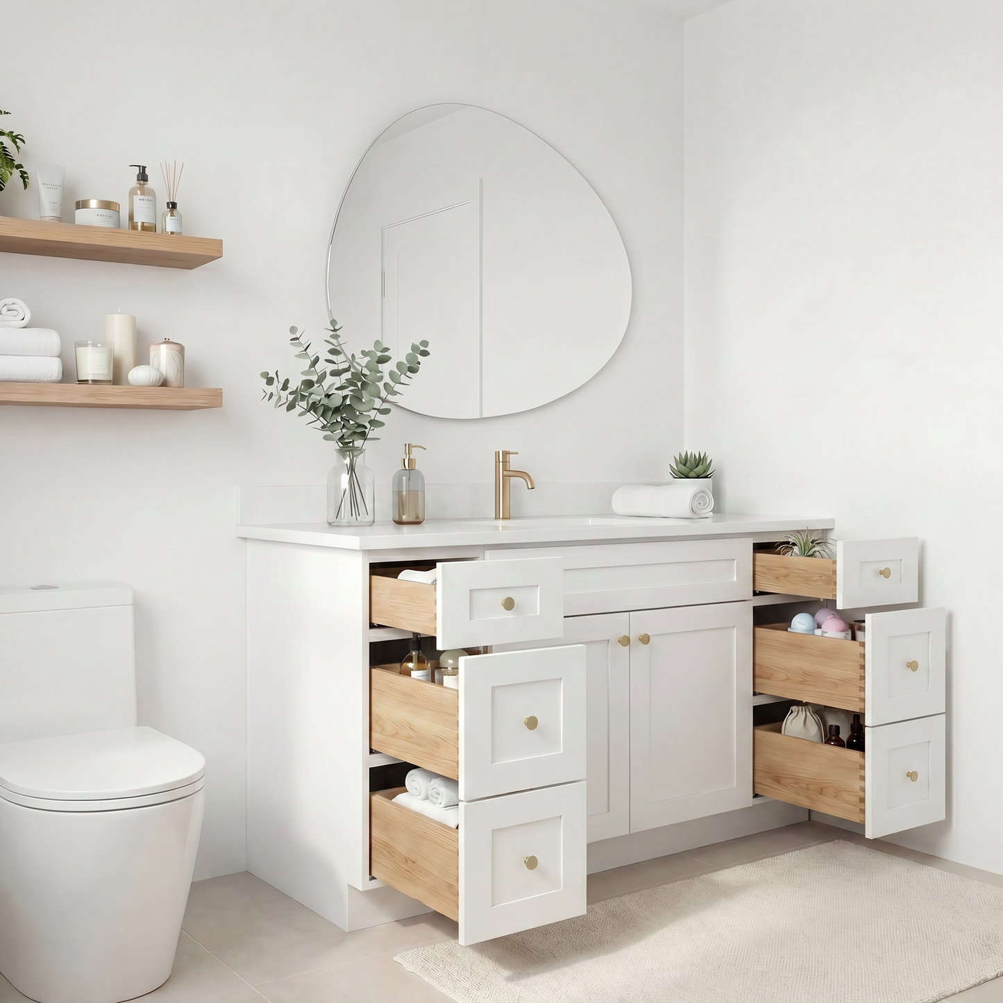 60" White Shaker Vanity – Single Sink