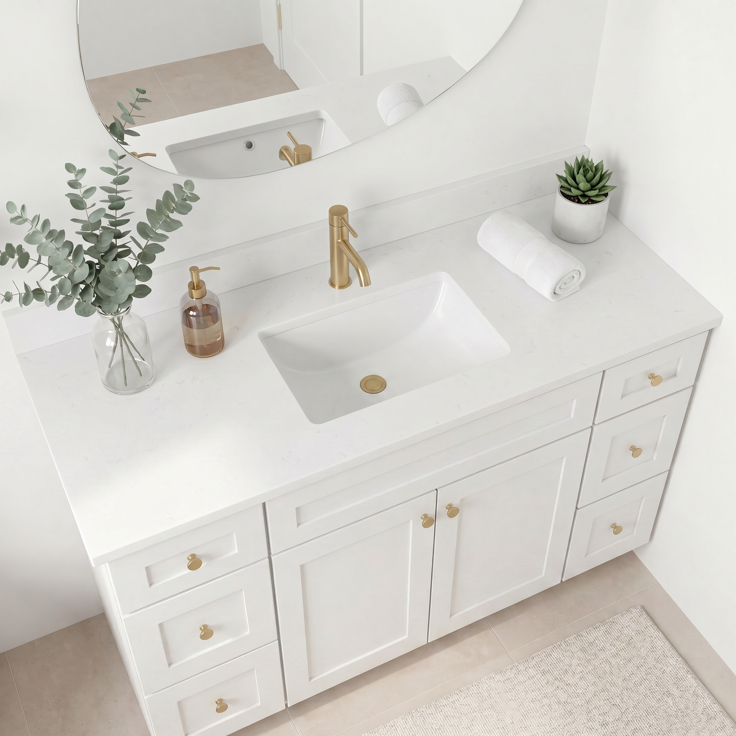 60" White Shaker Vanity – Single Sink
