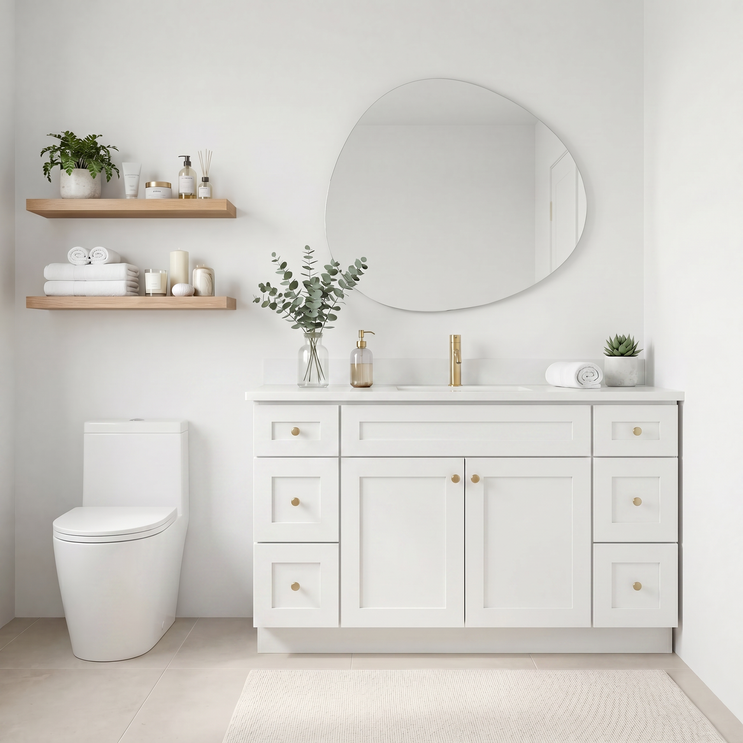 60" White Shaker Vanity – Single Sink