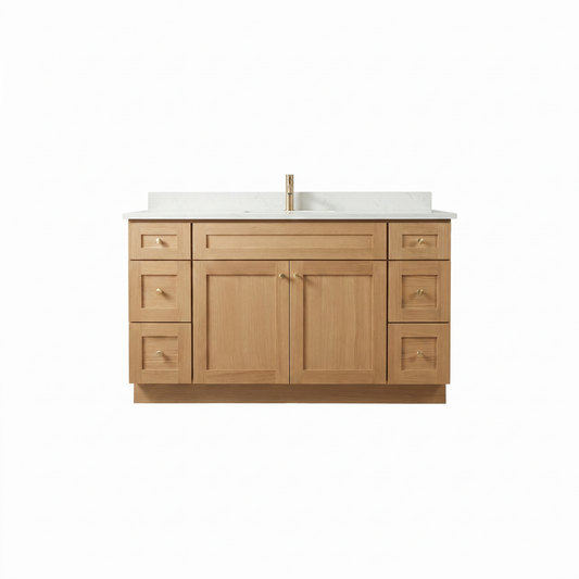 60" White Oak Shaker Vanity – Single Sink