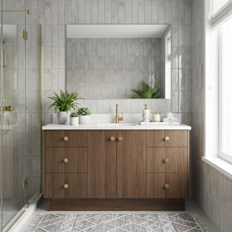 60" Pure Walnut European Vanity with Quartz Top – Single Sink