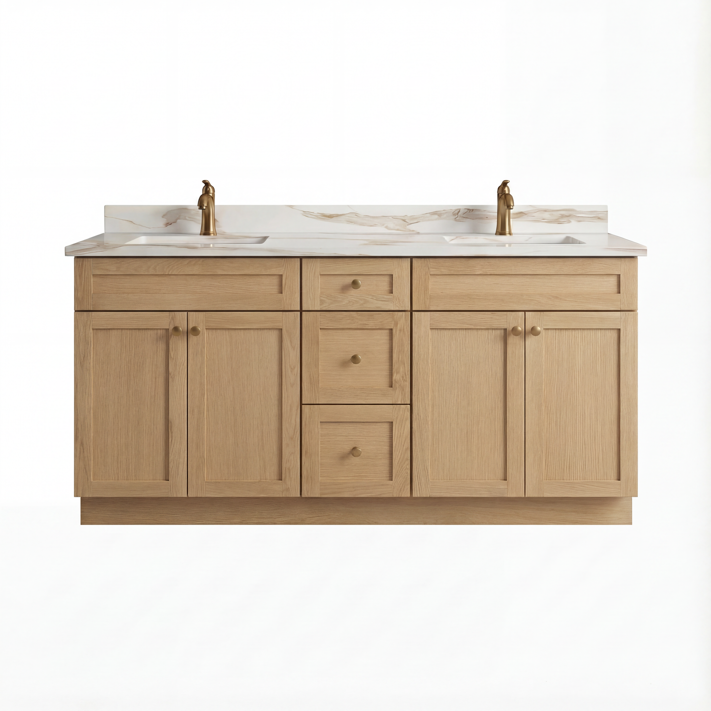 72" White Oak Shaker Vanity – Double Sink