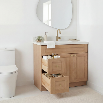 36" White Oak Shaker Vanity – Single Sink