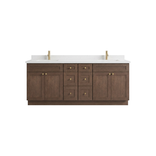84" Coffee Bean Oak Shaker Vanity – Double Sink - 6 Drawers