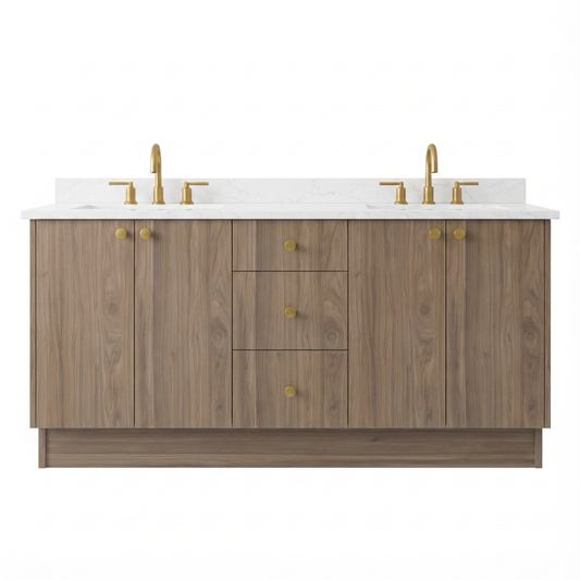 72" Frozen Walnut European Vanity with Quartz Top – Double Sink