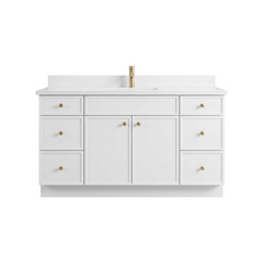 60" White Slim Shaker Bathroom Vanity with Quartz Top – Single Sink