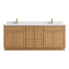 84" White Oak Shaker Bathroom Vanity with Quartz Top – Double Sink