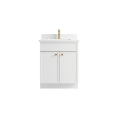 24" White Slim Shaker Bathroom Vanity with Quartz Top