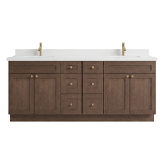84" Coffee Bean Shaker Bathroom Vanity with Quartz Top – Double Sink