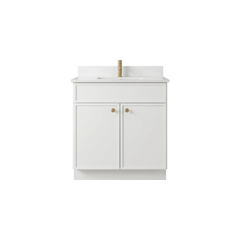 30" White Slim Shaker Bathroom Vanity with Quartz Top