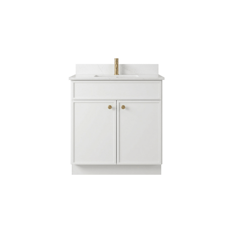 30" White Slim Shaker Bathroom Vanity with Quartz Top