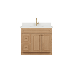 36" White Oak Shaker Bathroom Vanity with Quartz Top – Single Sink