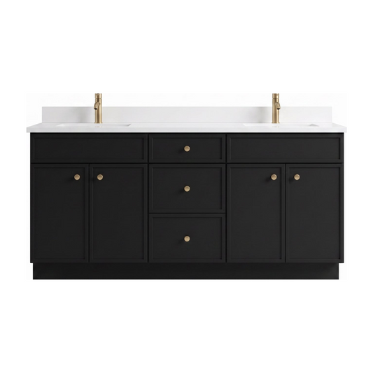 72" Slim Shaker Bathroom Vanity – Black – Double Sink