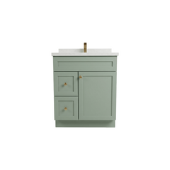 30" Olive Green Shaker Bathroom Vanity with Quartz Top – Single Sink