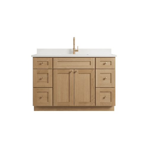 48" White Oak Shaker Bathroom Vanity with Quartz Top – Single Sink