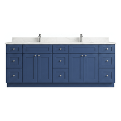 84" Navy Blue Shaker Bathroom Vanity with Quartz Top – Double Sink