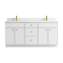 72" White Slim Shaker Bathroom Vanity with Quartz Top – Double Sink