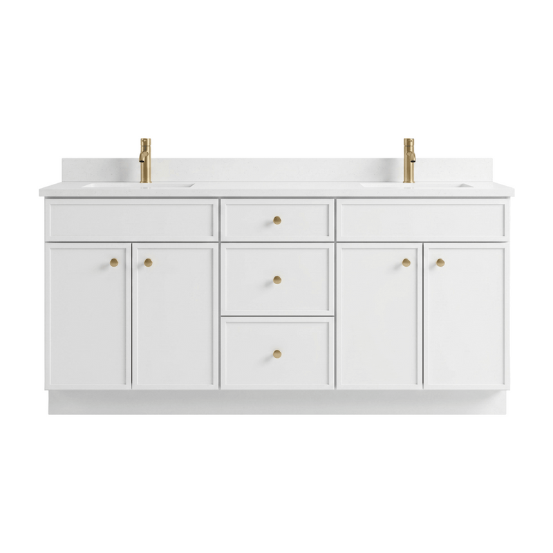 72" White Slim Shaker Bathroom Vanity with Quartz Top – Double Sink