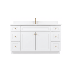 60" White Shaker Bathroom Vanity with Quartz Top – Single Sink
