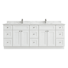 84" White Shaker Bathroom Vanity with Quartz Top – Double Sink