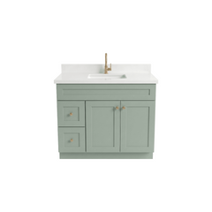 42" Olive Green Shaker Bathroom Vanity with Quartz Top – Single Sink