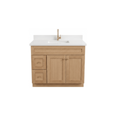 42" White Oak Shaker Bathroom Vanity with Quartz Top – Single Sink