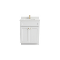 24" White Shaker Bathroom Vanity with Quartz Top – Single Sink