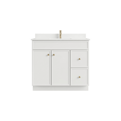 36" White Slim Shaker Bathroom Vanity with Quartz Top