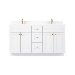60" White Shaker Bathroom Vanity with Quartz Top – Double Sink