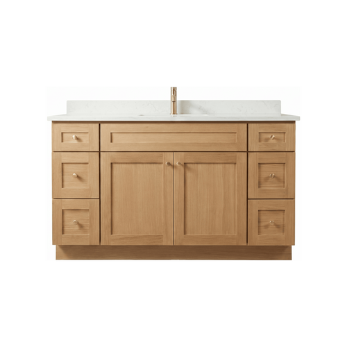 60" White Oak Shaker Bathroom Vanity with Quartz Top – Single Sink
