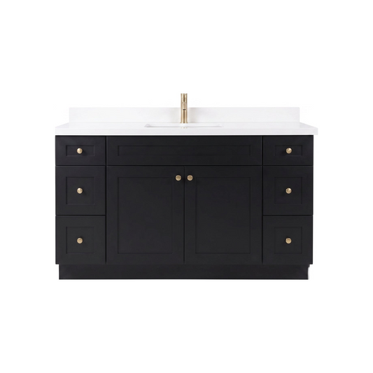 60" Shaker Bathroom Vanity – Black – Single Sink