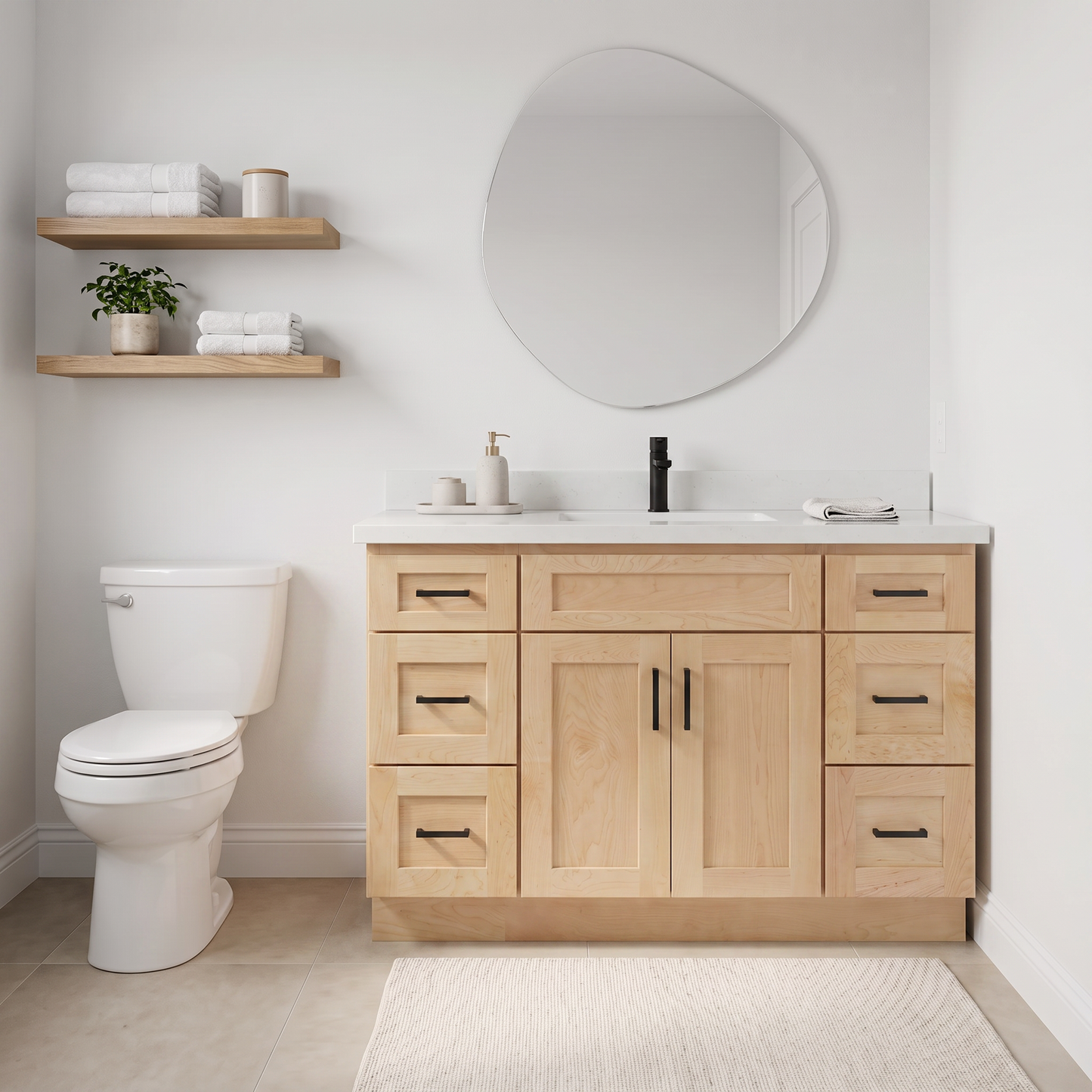 Maple bathroom vanity styled interior