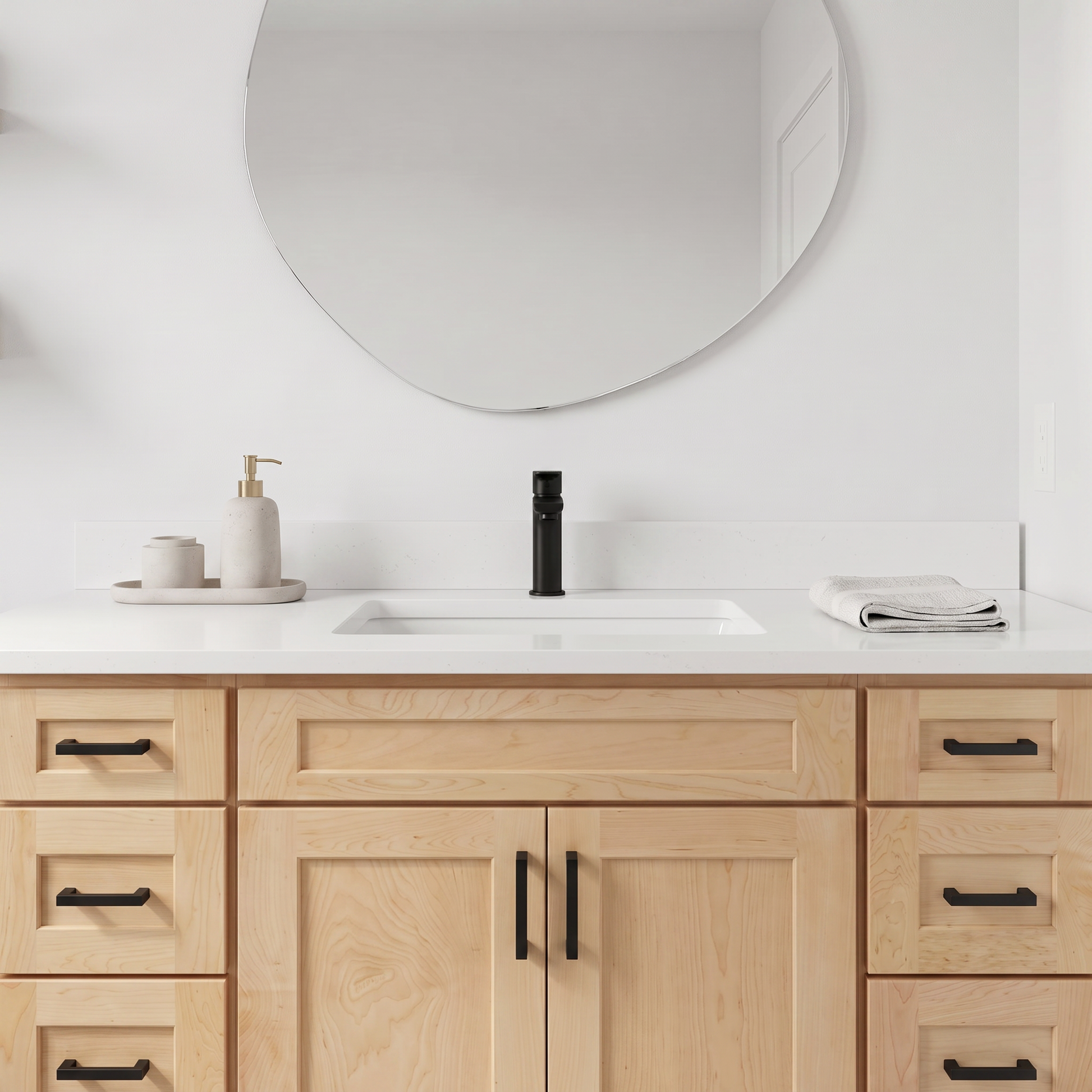 Maple vanity front close view