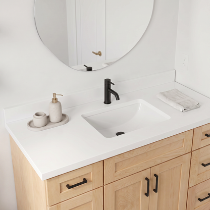 Maple vanity countertop and sink close view