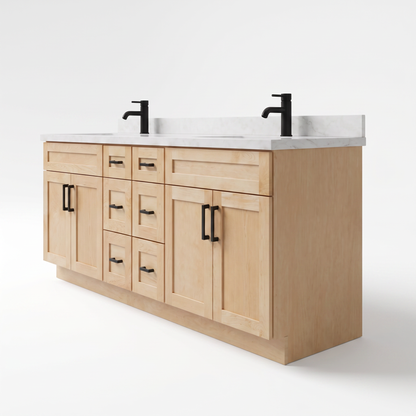 84 inch maple double vanity angled right view
